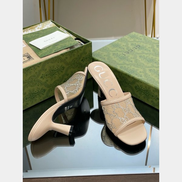 Mid-Heel Slide Sandal Gucci Monogrammed Replica Shoes