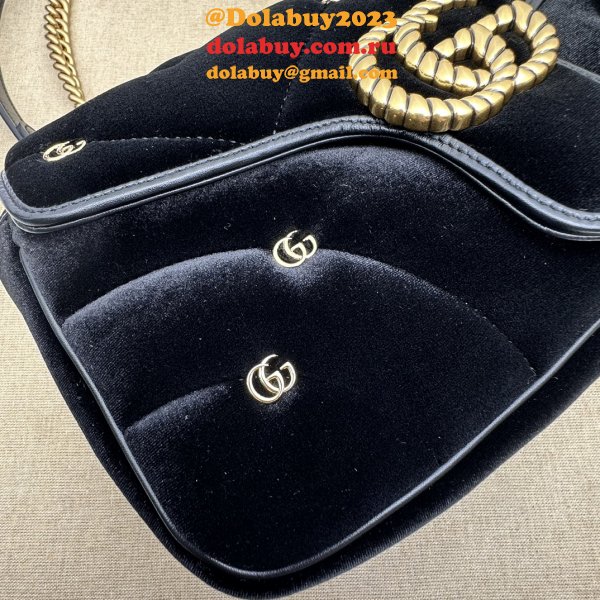 Black Velvet 443497 Gucci GG Marmont Matelassé Shilder Replica Bag