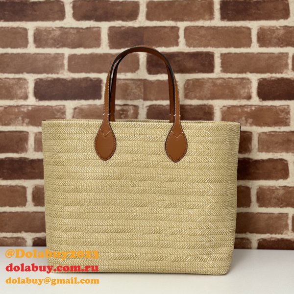 Gucci Duplicate Straw-effect Tote 779666 Beige Fabric Bag