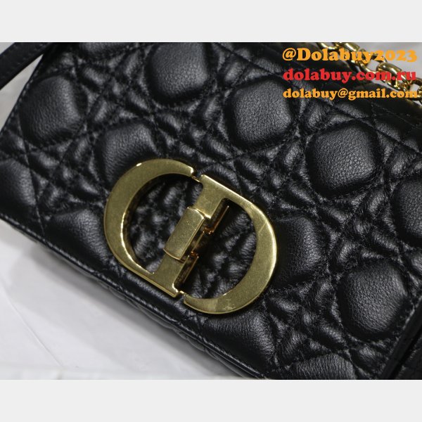 Wholesale Dior Caro 20cm Bag Black Supple Cannage Calfskin