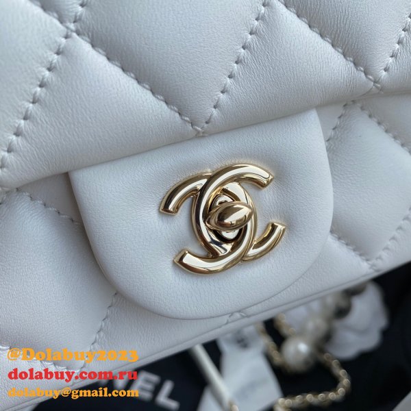 CC Replica Pearl CF Classic Flap 18cm Black/White Bags