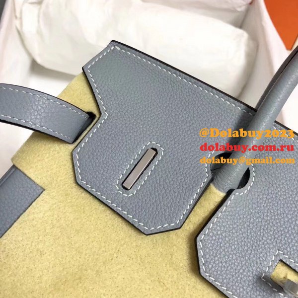 Hermes Birkin 35cm Togo leather Handbags Blue lin