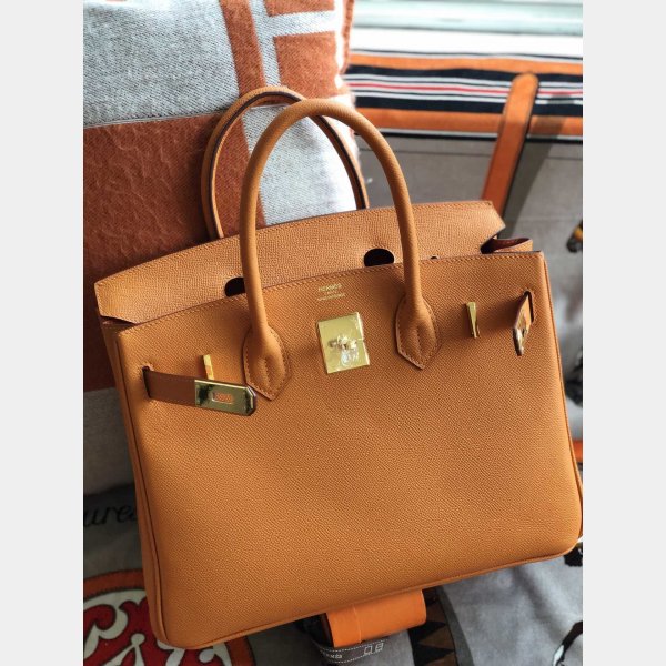 Hermes Birkin Epsom leather Handbags Orange Golden