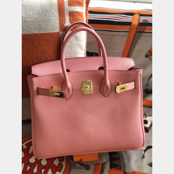 Hermes Birkin Epsom leather Handbags Pink Golden