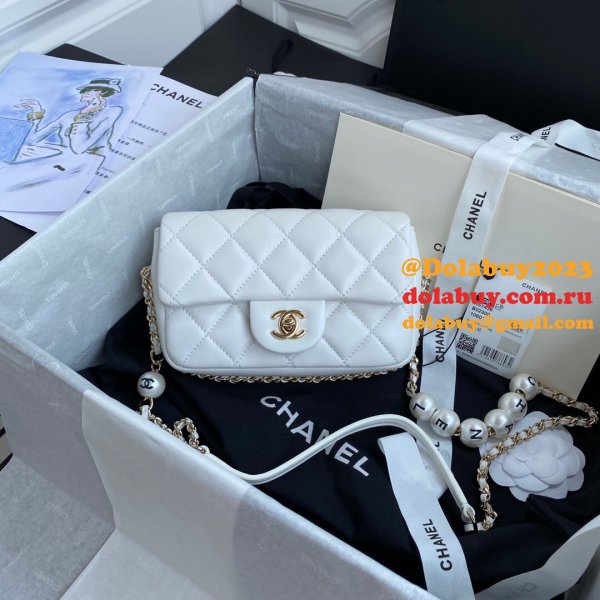 CC Replica Pearl CF Classic Flap 18cm Black/White Bags