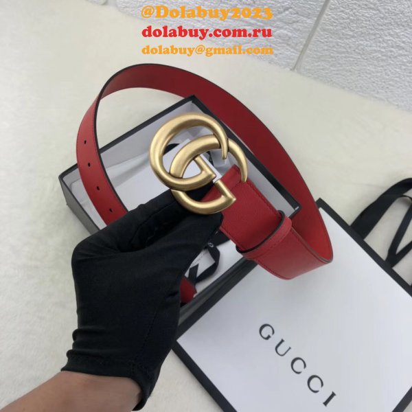 AAA+ Gucci Replica Leather Belt With Double G Red Buckle