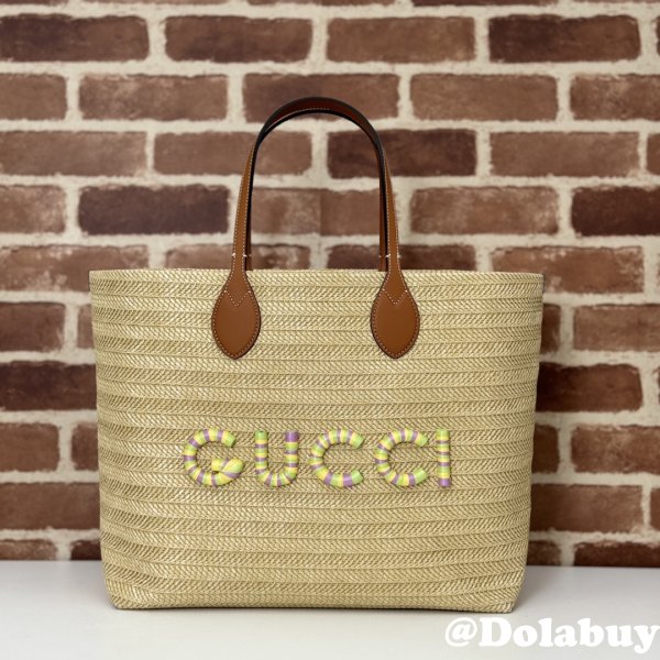 Gucci Duplicate Straw-effect Tote 779666 Beige Fabric Bag