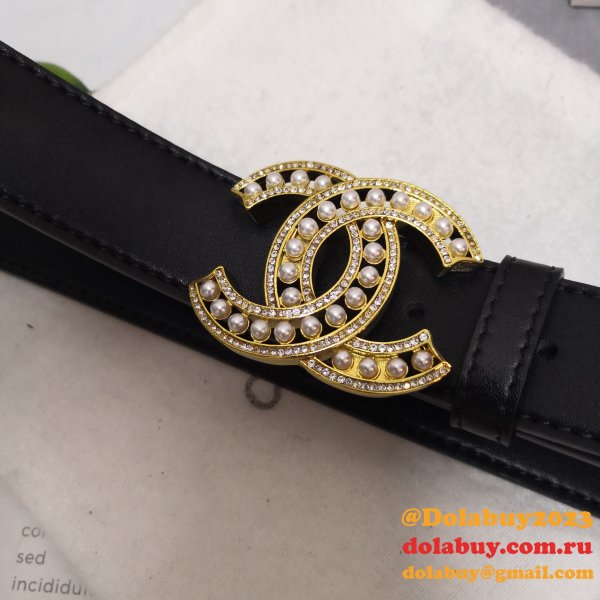 Luxury Replica CC Double C Belt Black Width 3.0cm 1137