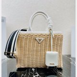 Top Quality Best prada Wicker and canvas tote bag