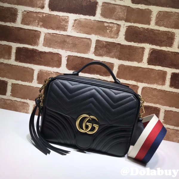 Top Quality Gucci Replica 498100 Leather GG Marmont Small Shoulder Bag