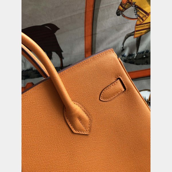 Hermes Birkin Epsom leather Handbags Orange Golden