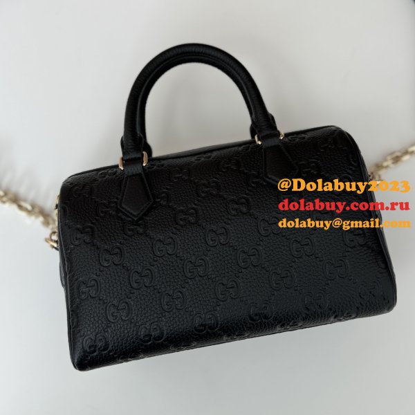 Gucci Luxury GG Emblem Boston Top Handle 815255 Black Knockoff Bag