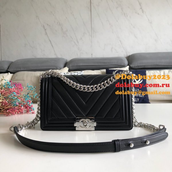 UK CC V Le Boy Top Quality Replica Black Bags Lambskin 25cm