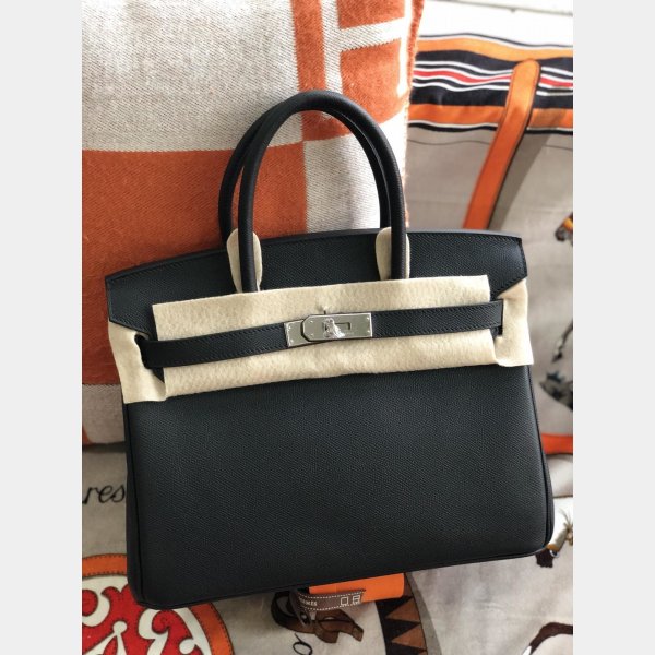 Hermes Birkin Epsom leather Handbags Black Silver