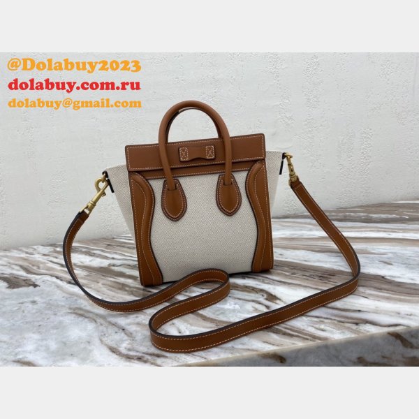 Brown/White Celine Micro Luggage Tote Bag Replica