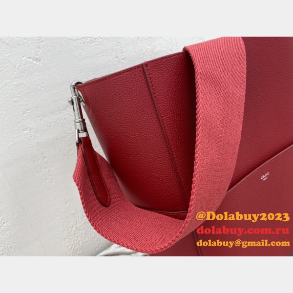 Discount Celine Sangle Seau Bucket Bag Red Calfskin