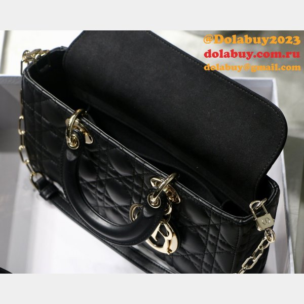 Dior High Quality Replica Black/White Lady Dior Cannage Tech Pouch 26cm