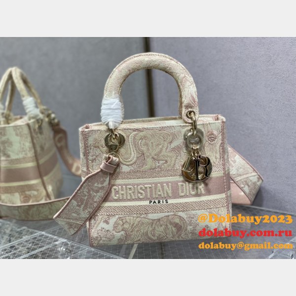 Top Quality Fake Lady Embroidery Canvas Dior 24CM Replica Bag