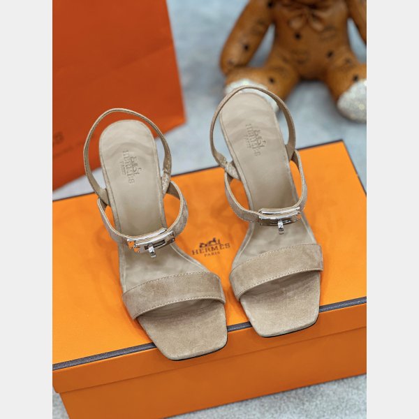 Replicas Suede Hermes Fashion Sandals Heel 9.5cm Shoes