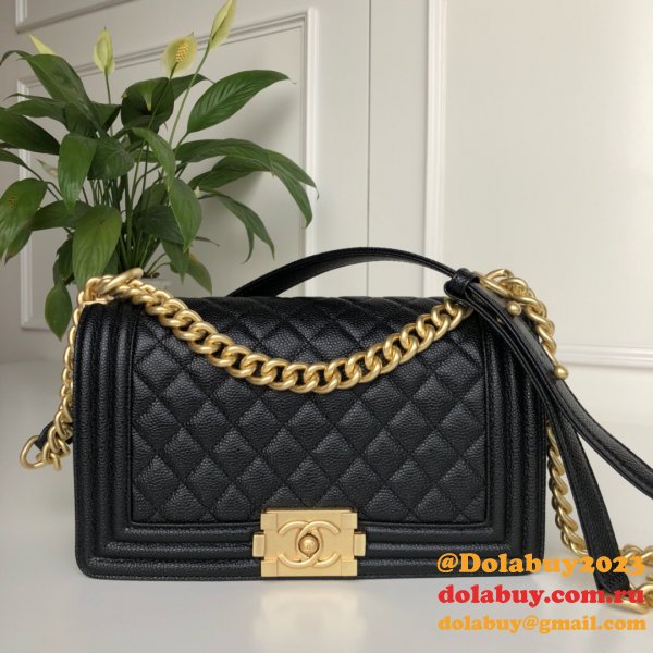 AAA+ CC Le Boy  Luxury Replica Black Bags Caviar 25cm