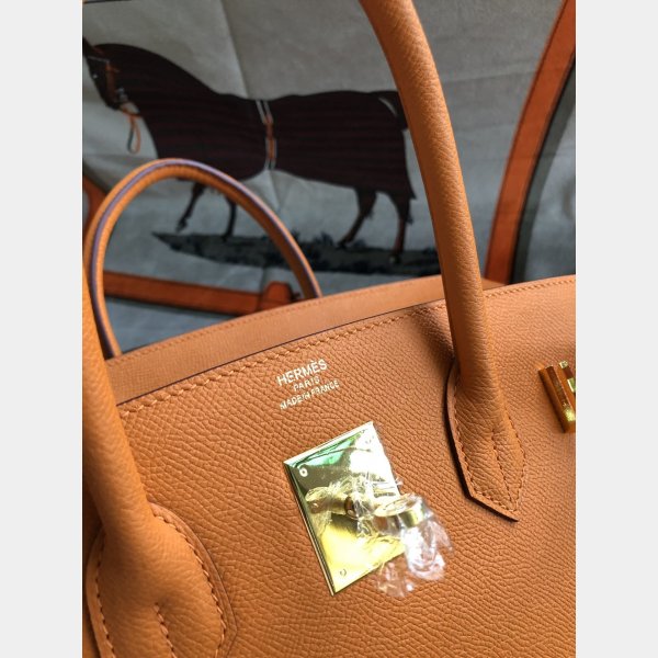 Hermes Birkin Epsom leather Handbags Orange Golden