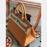 Hermes Birkin Epsom leather Handbags Orange Silver