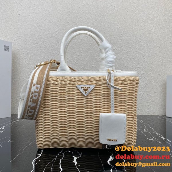 Top Quality Best prada Wicker and canvas tote bag