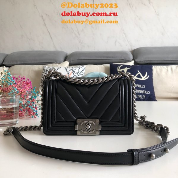 Luxury CC V Le Boy Replica 7 Star Black Bags lambskin 20cm